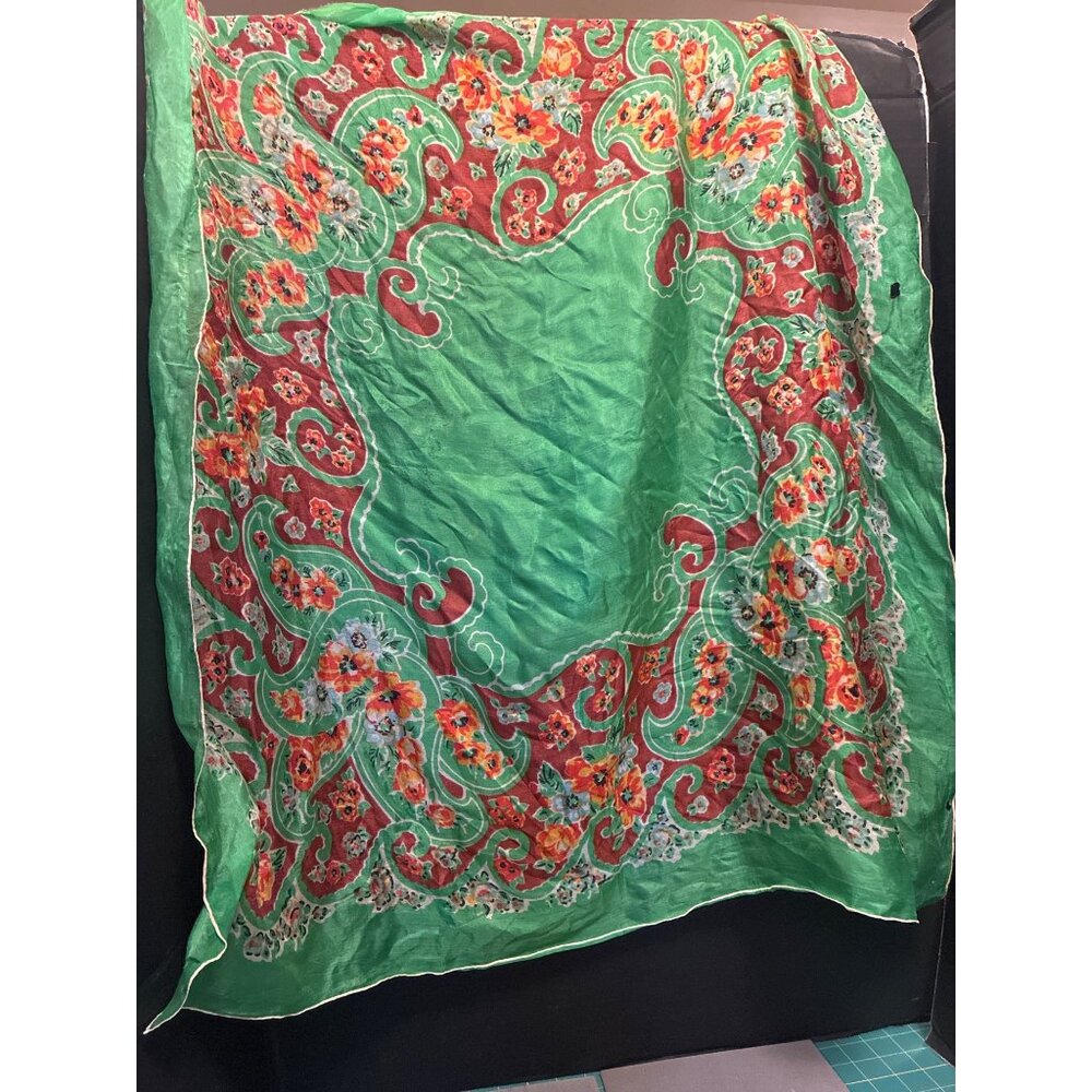 VTG silk scarf Asian Art Museum San Francisco floral pattern READ - Picture 1 of 11